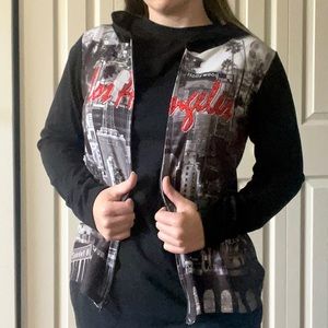 Los Angeles screen printed rhinestone hoodie